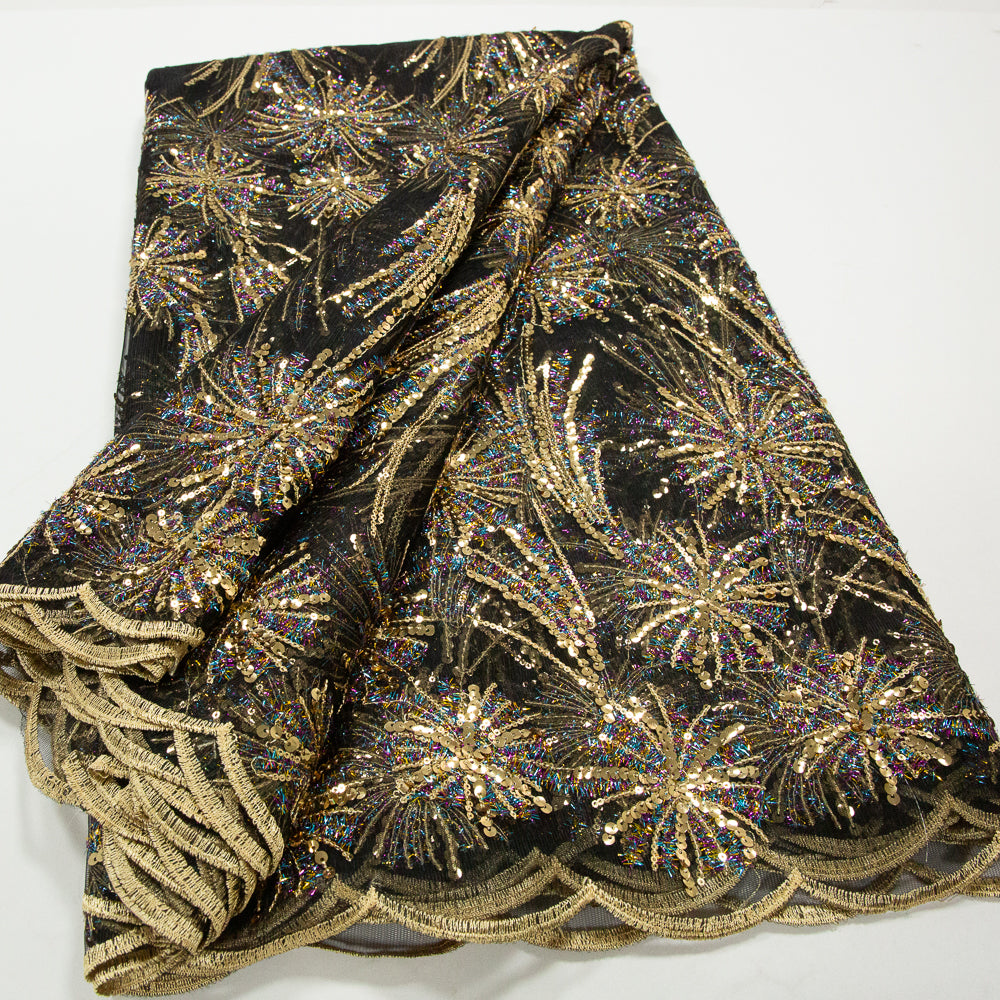 Black & Gold African Lace Fabric