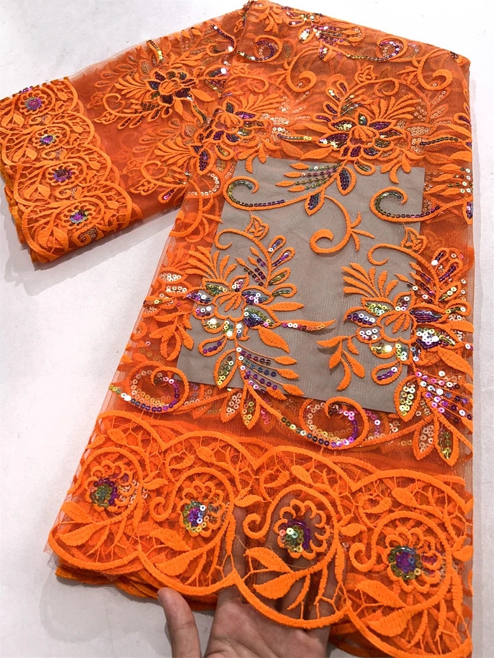 Orange Lace Fabric